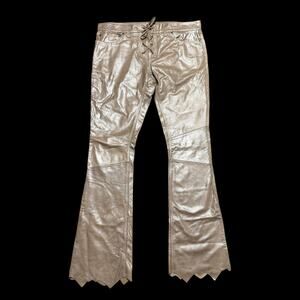 NWOT Fire Kult Leather Pants Silver Metallic Lace Up Flare Low Rise Flare 34